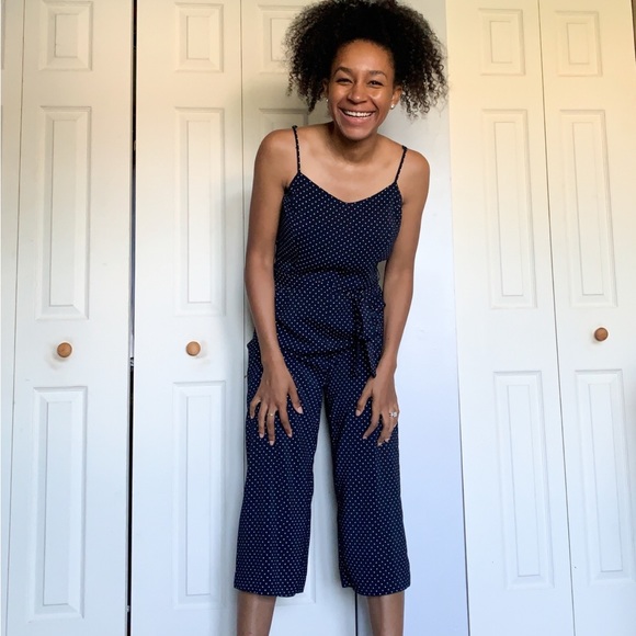 Navy Blue Polka Dot Jumpsuit Size 4 - Picture 9 of 9